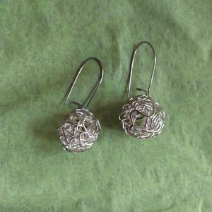 Silver thread ball earrings